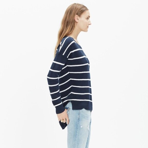 Madewell Chronicle Pullover Sweater in Navy Stripe Size Medium - Picture 2 of 7